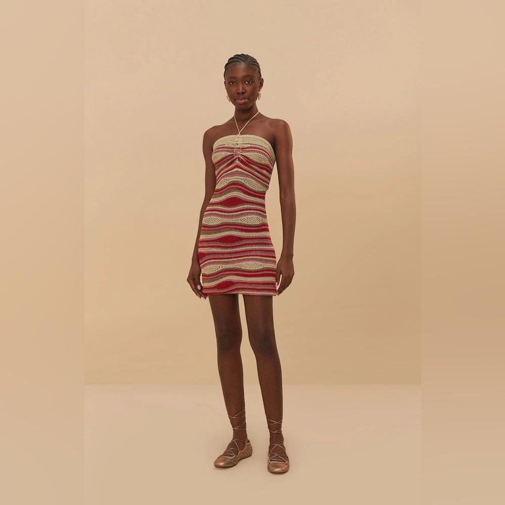 FARM Rio Striped Strapless Mini Dress in Red, Cream, Green